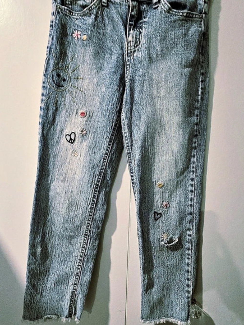 Cat & Jackl Embroidered Straight Leg Jeans in Blue (Kids)
